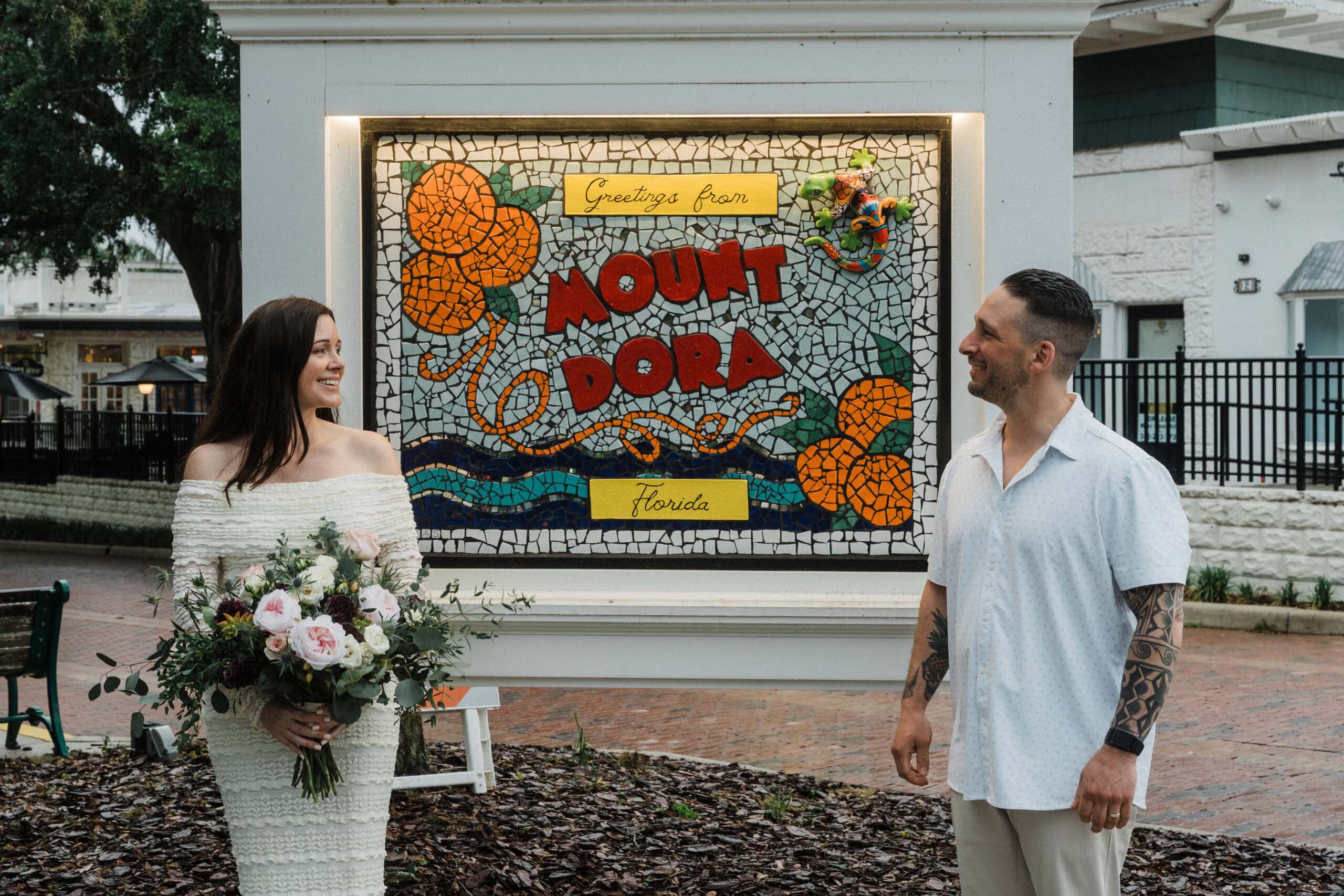 elopement couple exploring mount dora during their florida elopement