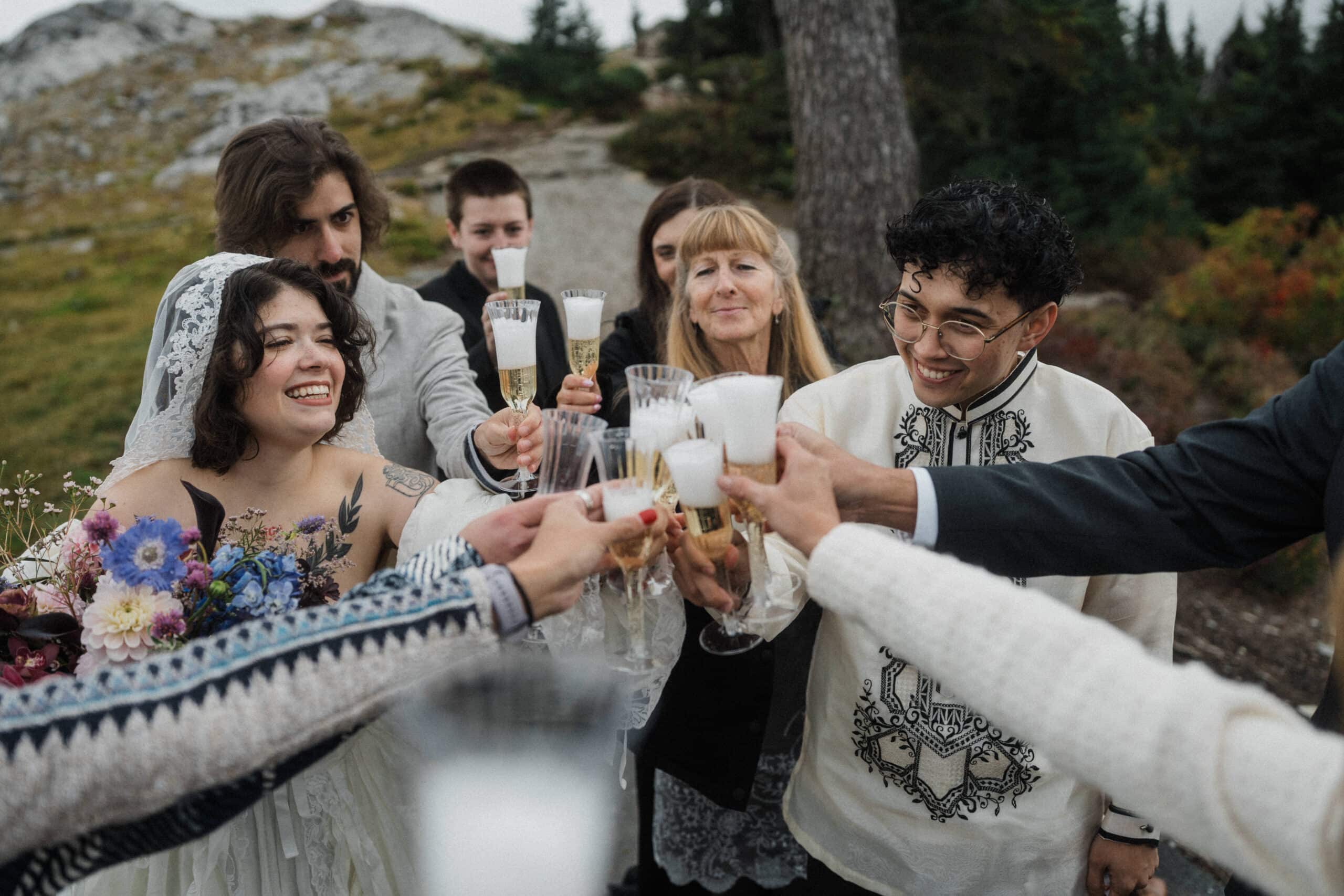 elopement couple celebrating with their loved ones