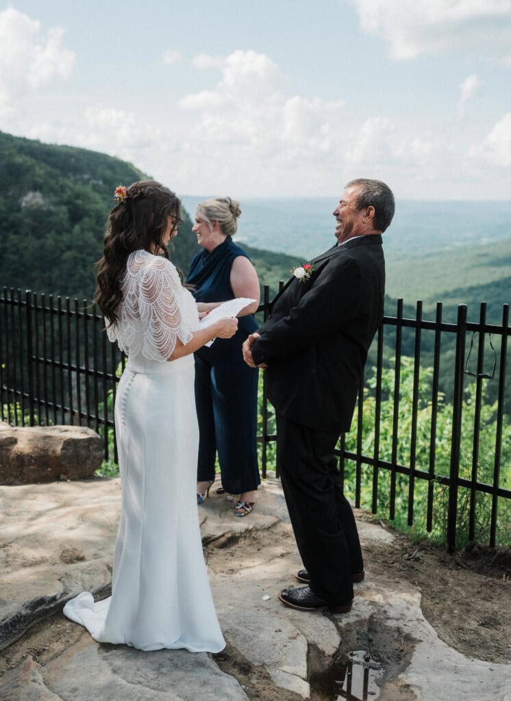 candid cloudland canyon elopement ceremony at a mountain overlook