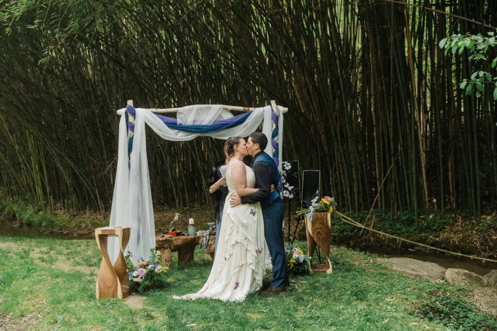 outdoor wedding ceremony in a vacation rental near blue ridge parkway