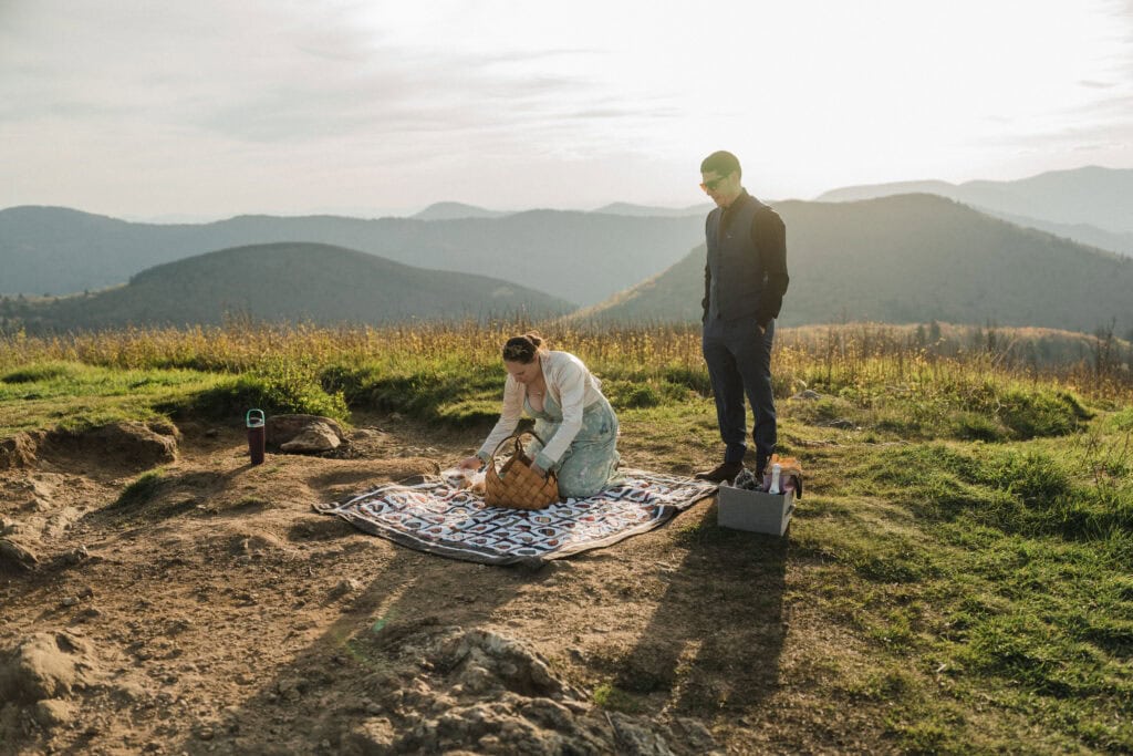 blue ridge parkway elopement picnic with mountain views