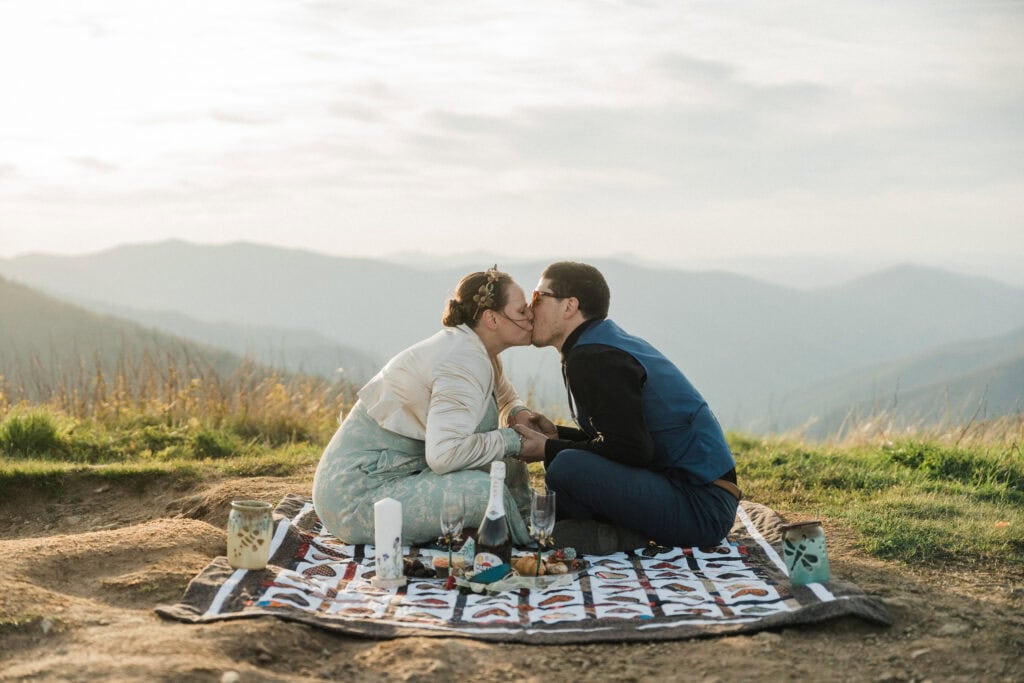blue ridge parkway elopement picnic with mountain views