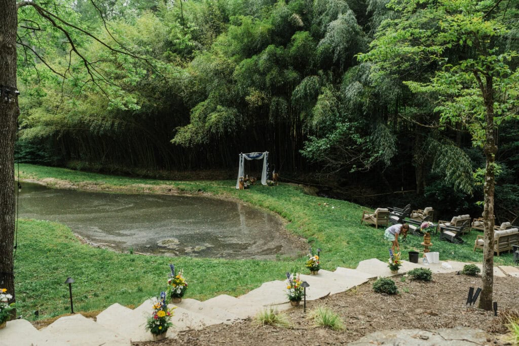 outdoor wedding ceremony set up in a vacation rental near blue ridge parkway